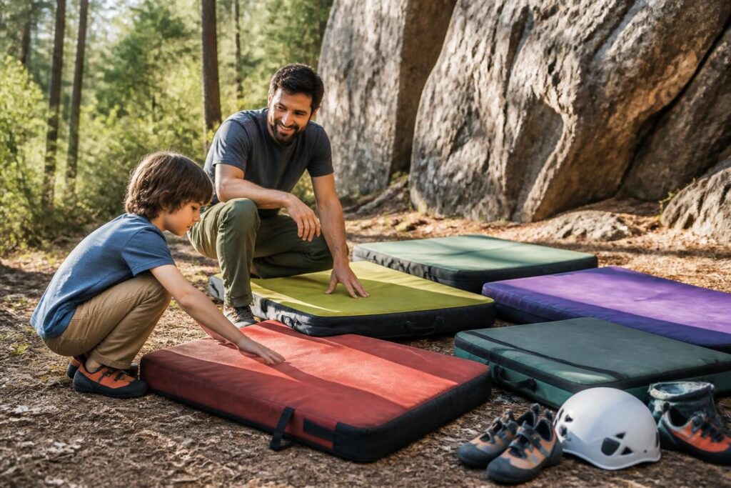 découvrez comment choisir un crash pad pour l'escalade familiale, alliant confort et sécurité pour des moments de grimpe en toute sérénité.
