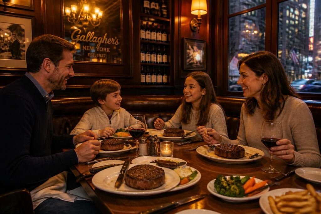 découvrez gallaghers steakhouse à manhattan, l'endroit idéal pour une pause gourmande en famille lors de votre voyage. savourez des steaks délicieux dans une ambiance conviviale et authentique.